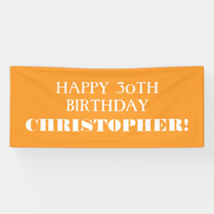 Any Age Orange White Custom Happy Birthday Banner