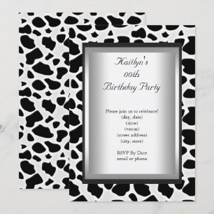 Any Age Party Birthday Black White Cow Animal Skin Invitation