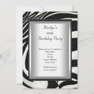 Any Age Party Birthday Black White Zebra Animal Invitation