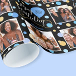 Any Age Photo Collage Birthday Balloon Blue Wrapping Paper<br><div class="desc">Make your birthday gift extra special with this personalized celebration wrapping paper! This seamless pattern features three of your favorite photos, circles and balloons and a stylish script font. Design comes in black, blue and a gold color, but other colorways are available. Easy to replace with your own custom age...</div>