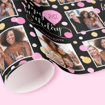 Any Age Photo Collage Birthday Balloon Pink Wrapping Paper<br><div class="desc">Make your birthday gift extra special with this personalised celebration wrapping paper. This seamless pattern features a stylish script type and three of your favourite photos, surrounded by colourful circles and balloons. This design comes in pink, black and a gold colour, but other colorways are available. It's easy to replace...</div>
