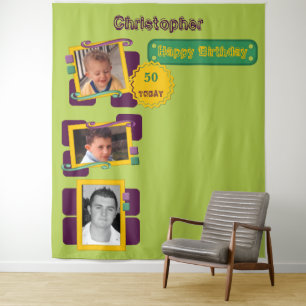 Any age photos 50th green party backdrop tapestry
