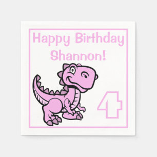 Any Age Pink T Rex Dinosaur Birthday Napkin