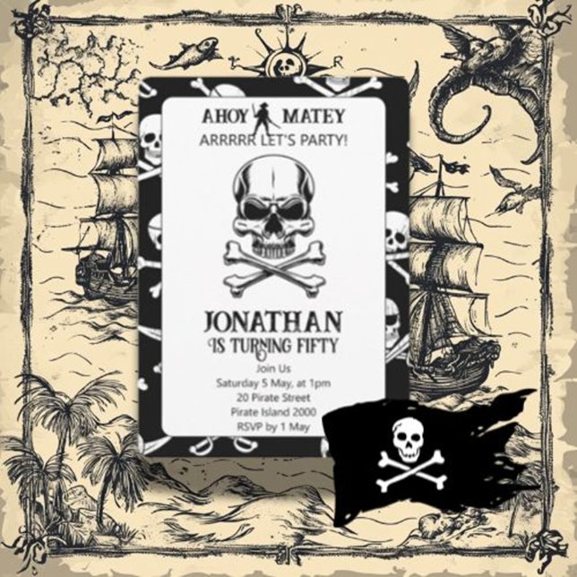 Any Age Pirate Themed Birthday Invitation (Celebrate any age with a unique pirate themed birthday invitation!)
