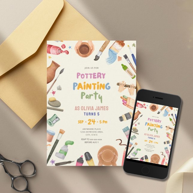 Any age pottery painting birthday party invitation (Creator Uploaded)