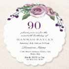 Any Age Purple Plum Rose 90th Birthday Invitation