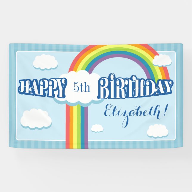Any Age Rainbow Cloud Birthday Banner (Horizontal)