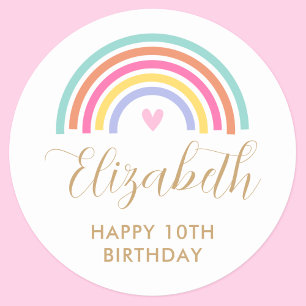 Any Age Rainbow Love Heart Birthday Classic Round Sticker