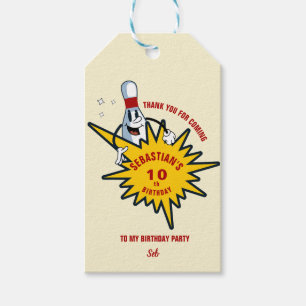 Any Age Retro Mascot Bowling Birthday Party Gift Tags
