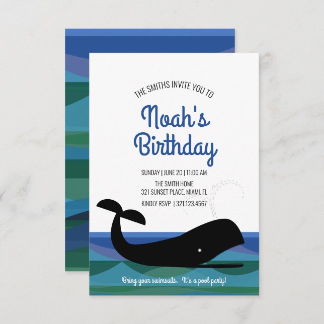 any age retro OCEAN WHALE birthday party Invitation (Front/Back)