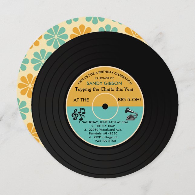 ANY AGE - Retro Vinyl Record Birthday Invitation (Front/Back)