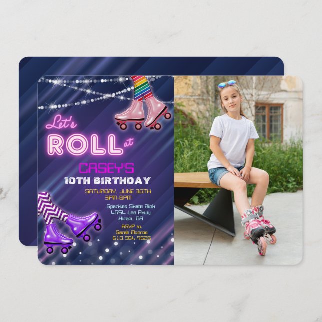 ANY AGE - Roller Skate Birthday Photo Invitation (Front/Back)