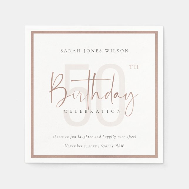 ANY AGE ROSE GOLD BLUSH PINK TYPOGRAPHY BIRTHDAY NAPKIN (Front)