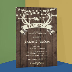 ANY AGE Rustic Antlers Banner Male’s Birthday Invitation
