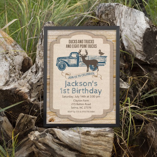 ANY AGE Rustic Deer Truck Boy Birthday Invitation (Creator Uploaded)