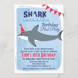 ANY AGE - Shark Pool Party Birthday Invitation