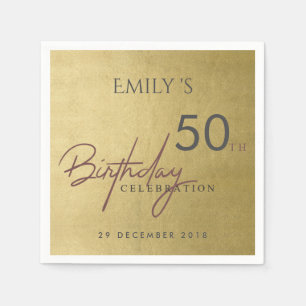 ANY AGE SIMPLE ELEGANT GOLD TYPOGRAPHY BIRTHDAY NAPKIN