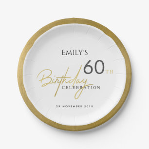 ANY AGE SIMPLE ELEGANT GOLD TYPOGRAPHY BIRTHDAY PAPER PLATE