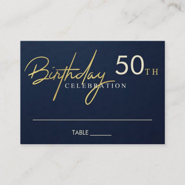 ANY AGE SIMPLE NAVY GOLD TYPOGRAPHY BIRTHDAY PLACE CARD (Front)