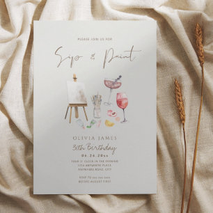 Any age sip and paint birthday  invitation