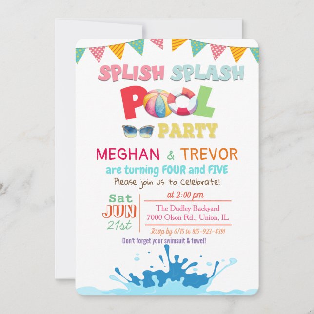ANY AGE - Splish Splash Dual Pool Party Invitation (Front)