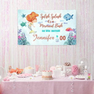 Any Age Splish Splash Mermaid Bash Girls Birthday Banner