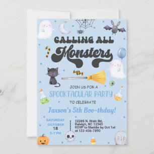 ANY AGE spooktacular Halloween boy blue invite. Invitation