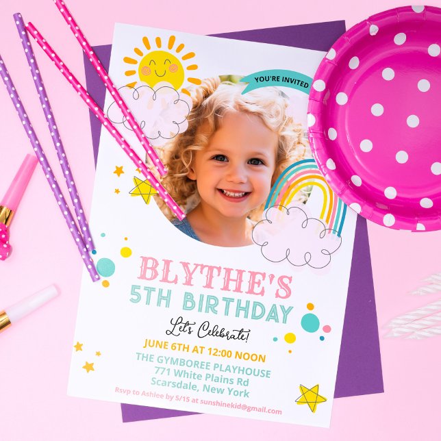 ANY AGE - Sunshine and Rainbow Birthday Photo Invitation (Creator Uploaded)