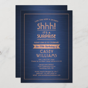 Any Age Surprise Birthday Elegant Navy Blue Copper Invitation