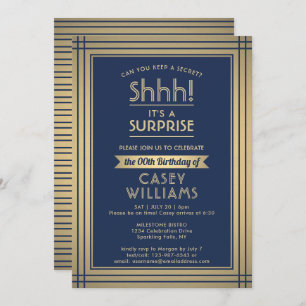Any Age Surprise Birthday Elegant Navy Blue Gold Invitation