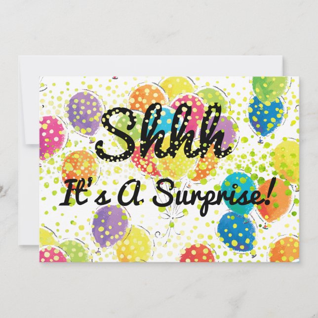 Any Age Surprise Birthday Party Balloons Confetti Invitation (Front)