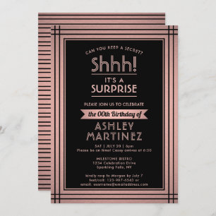 Any Age Surprise Birthday Pink Rose Gold Black 60 Invitation