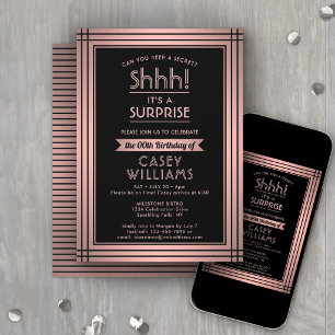 Any Age Surprise Birthday Pink Rose Gold Black 60 Invitation
