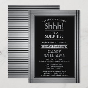 Any Age Surprise Birthday Silver Faux Metal 60th Invitation