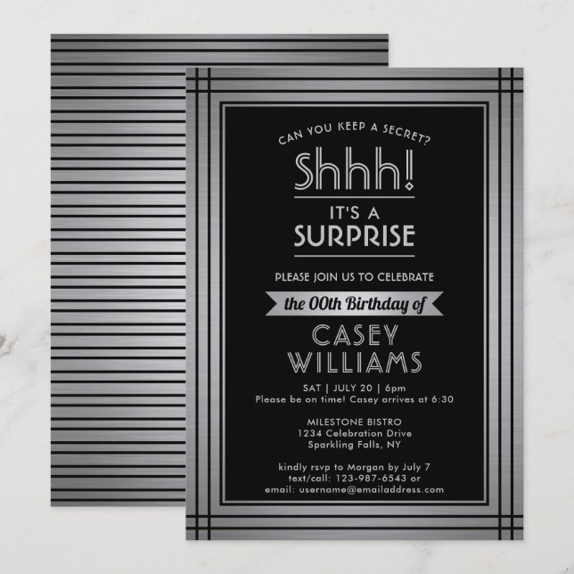 Any Age Surprise Birthday Silver Faux Metal 60th Invitation (Front/Back)