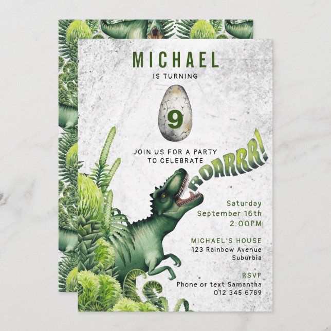 ANY AGE T-Rex Dinosaur Boy's Birthday Party Invitation (Front/Back)