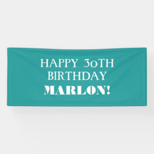 Any Age Teal Aqua Blue White Happy Birthday Banner