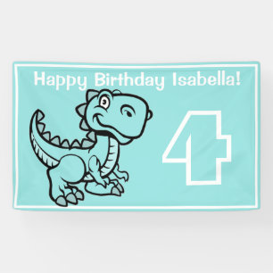 Any Age Teal T Rex Dinosaur Birthday Banner