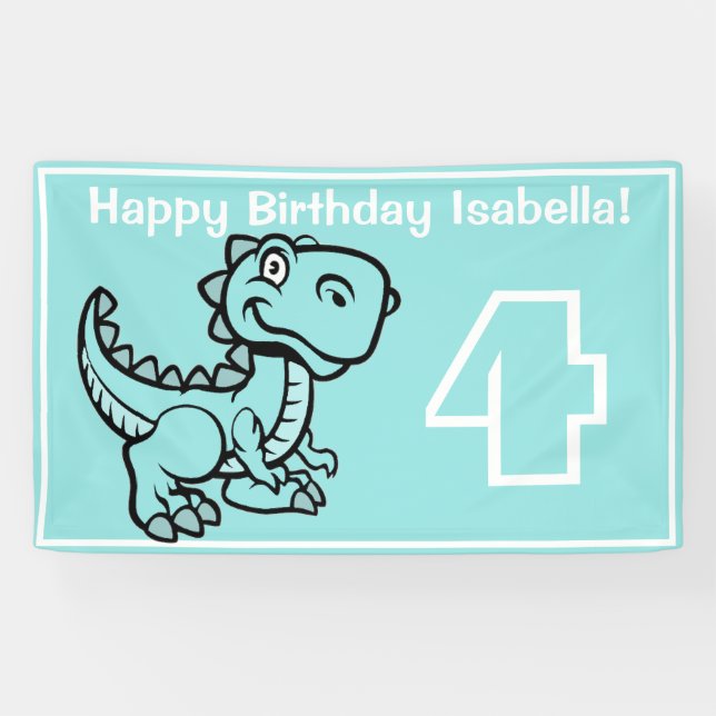 Any Age Teal T Rex Dinosaur Birthday Banner (Horizontal)
