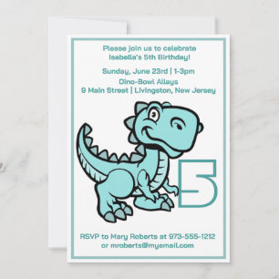 Any Age Teal T Rex Dinosaur Birthday Invitation