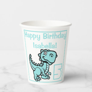 Any Age Teal T Rex Dinosaur Birthday Paper Cups