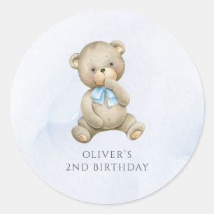 Any age teddy bear boy birthday  classic round sticker