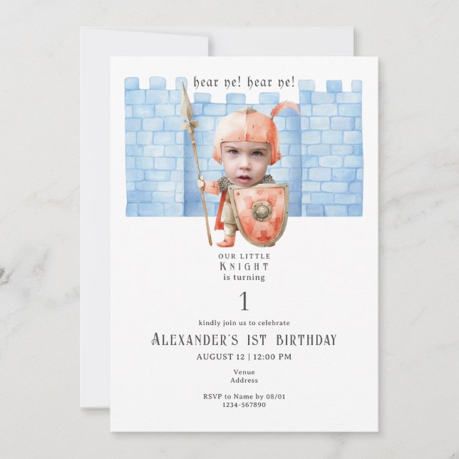 Any Age Toddlers Mediaeval Knight Photo Birthday Invitation (Front)