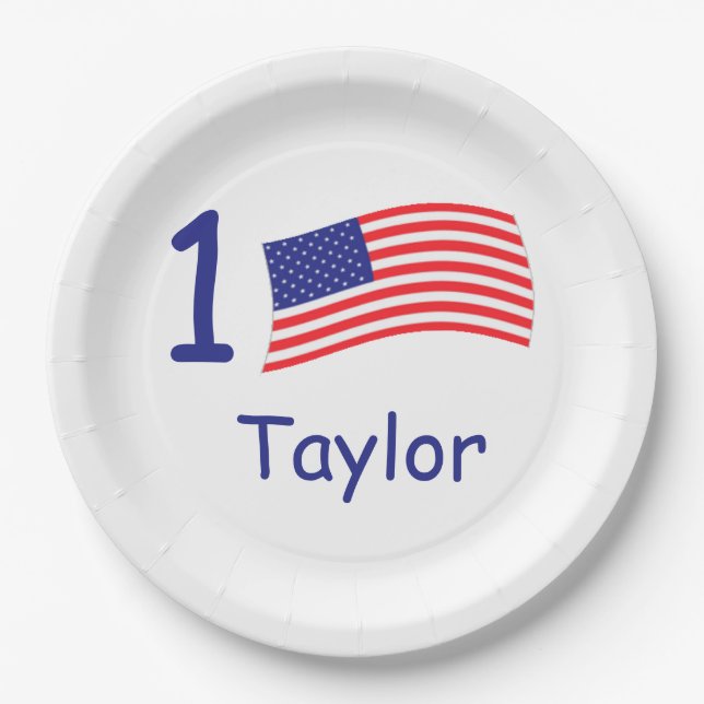 Any Age USA Flag Birthday Paper Plate (Front)