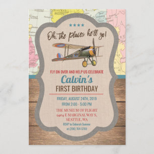ANY AGE - Vintage Aeroplane Boy Birthday Invitatio Invitation