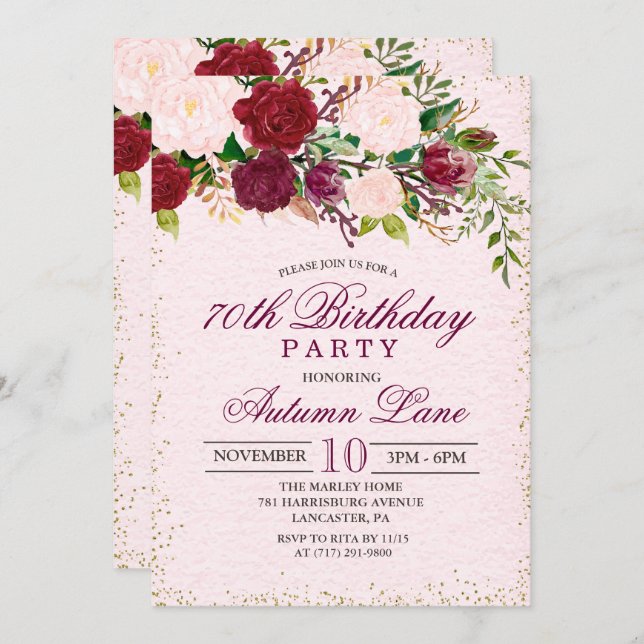 ANY AGE - Vintage Floral Birthday Invitation (Front/Back)