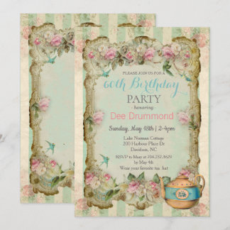 ANY AGE - Vintage Floral Tea Birthday Invitation