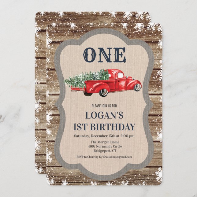 ANY AGE - Vintage Truck Boy Birthday Invitation (Front/Back)
