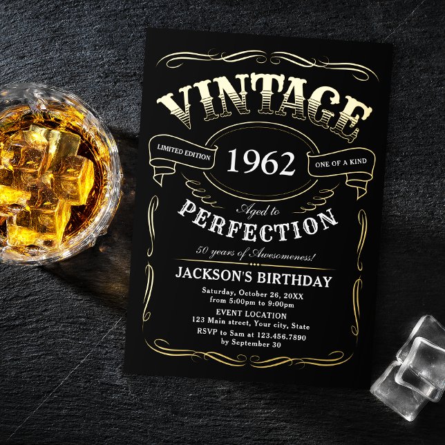 Any Age Vintage Whiskey Themed Birthday (Any Age Vintage Whiskey Themed Birthday Foil Invitation)