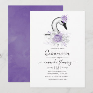 Any Age Watercolor Swan Floral Birthday Party Invitation